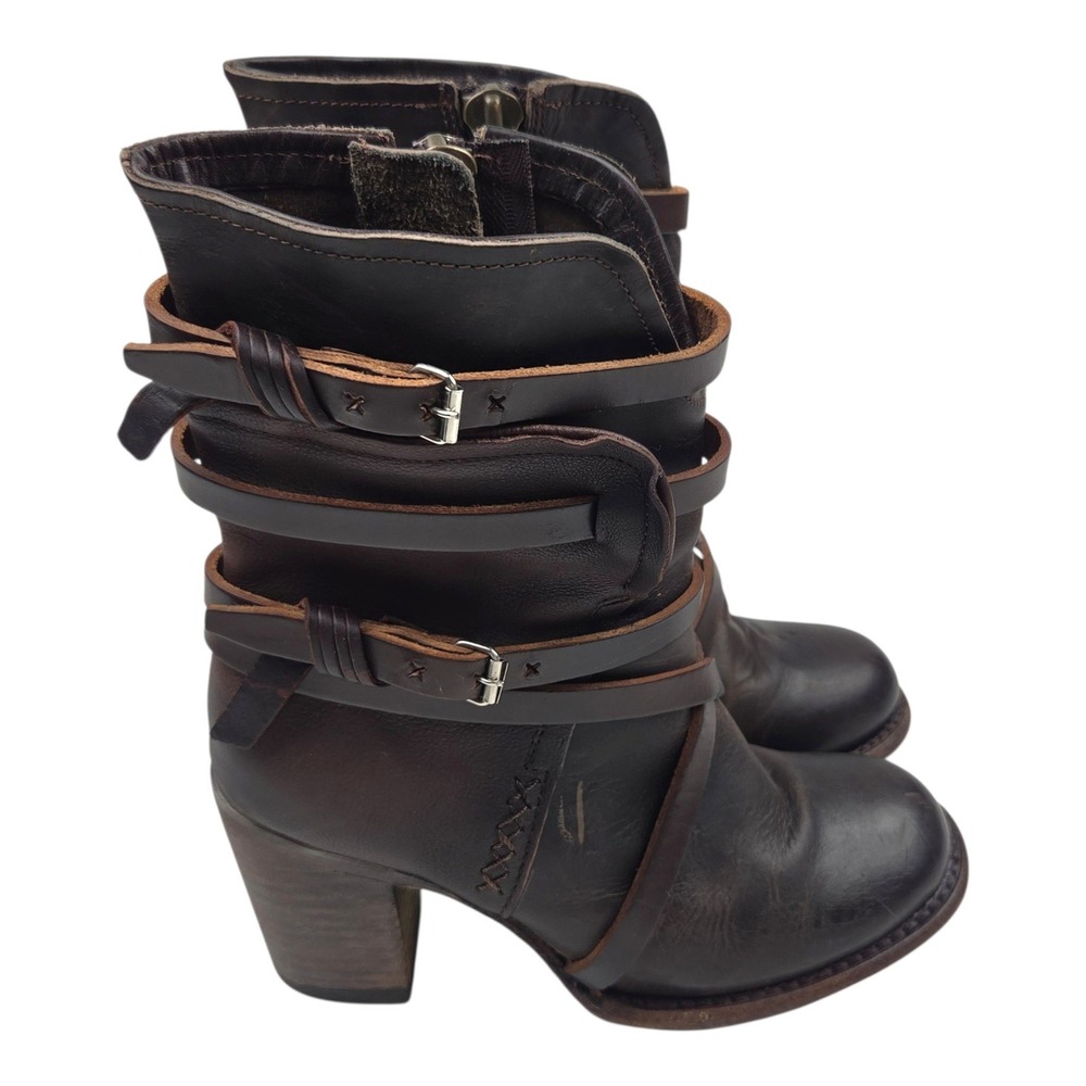 Freebird Baker Boots 7 Brown Leather Multi Buckle Strap Moto Western Chunky